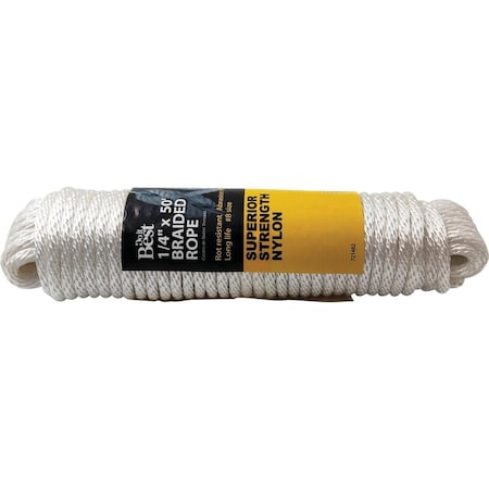 All-Source 1/4 In. x 50 Ft. White Braided Nylon Packaged Rope 721482